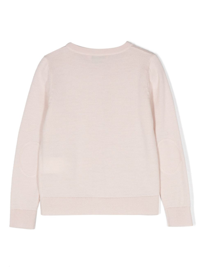 Shop Bonpoint Logo-embroidered Merino Cardigan In Pink