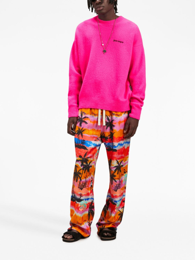 Palm Angels Logo-embroidered Wool-blend Jumper In Pink