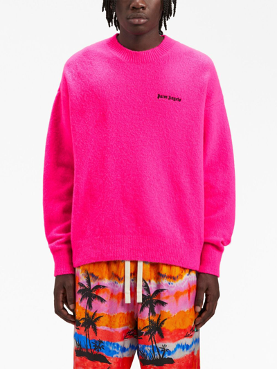 Palm Angels Logo-embroidered Wool-blend Jumper In Pink