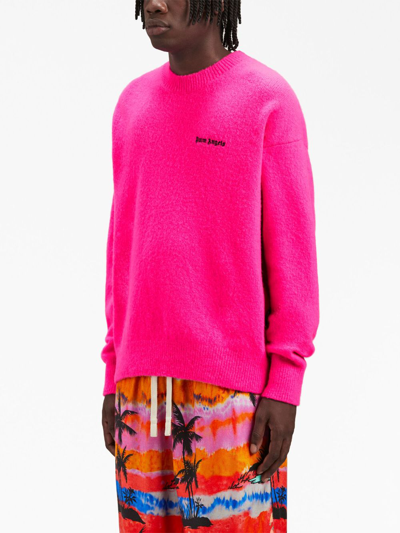 Shop Palm Angels Logo-embroidered Wool-blend Jumper In Pink