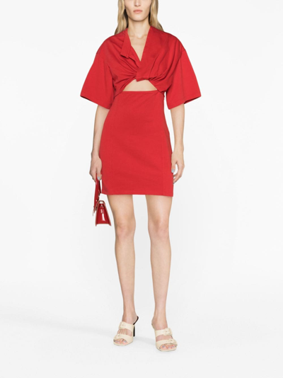 Shop Jacquemus Ruched Cut-out Minidress In Red