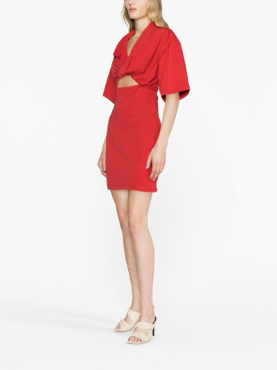 Shop Jacquemus Ruched Cut-out Minidress In Red