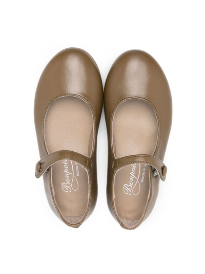 Shop Bonpoint Button-fastening Leather Ballerinas In Brown