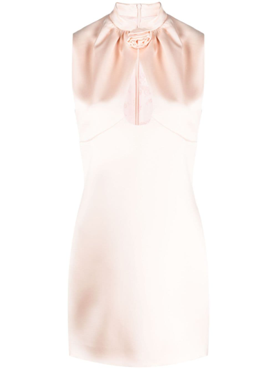 Shop Magda Butrym Rose-appliqué Silk-satin Minidress In Orange