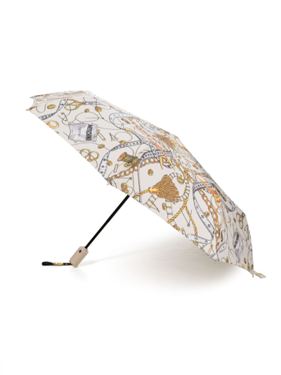 Shop Moschino Chain-link Print Compact Umbrella In Neutrals