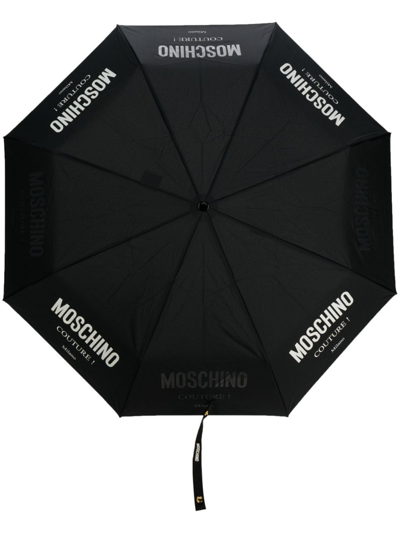 Shop Moschino Logo-print Compact Umbrella In Black