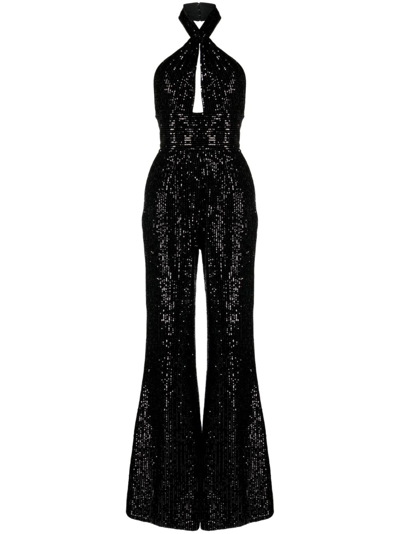 Shop Elie Saab Sequin-embellished Halterneck Jumpsuit In Black