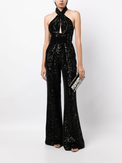 Shop Elie Saab Sequin-embellished Halterneck Jumpsuit In Black