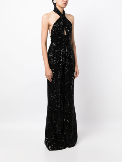 Shop Elie Saab Sequin-embellished Halterneck Jumpsuit In Black