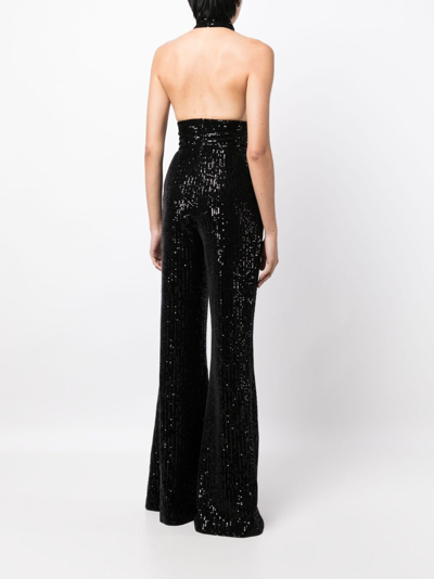 Shop Elie Saab Sequin-embellished Halterneck Jumpsuit In Black