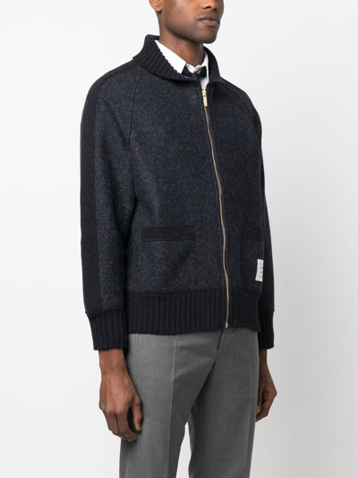 Shop Thom Browne Logo-patch Knit Cardigan In Blue