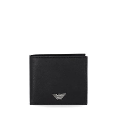 Shop Emporio Armani Eagle Plaque Wallet In Nero
