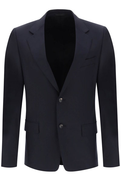 Shop Lanvin Single-breasted Jacket In Light Wool In Navy (blue)