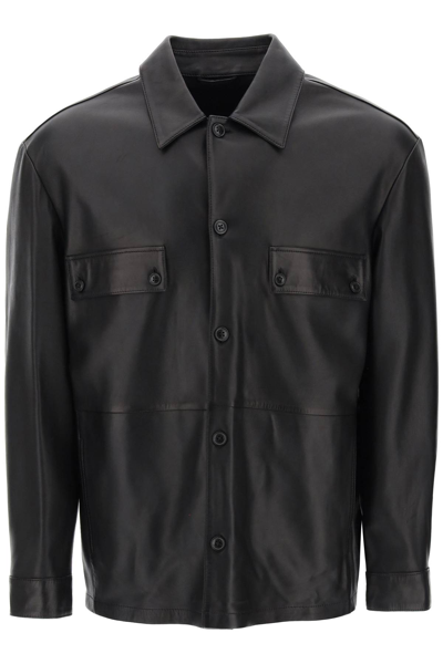 Shop Closed Lamb Leather Overshirt In Black (black)