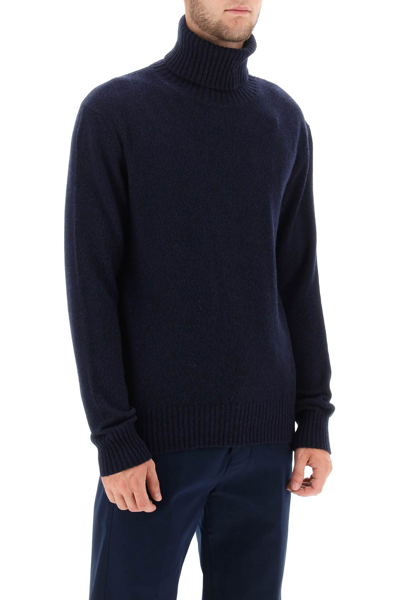 Shop Ami Alexandre Mattiussi Melange-effect Cashmere Turtleneck Sweater In Night Blue (blue)