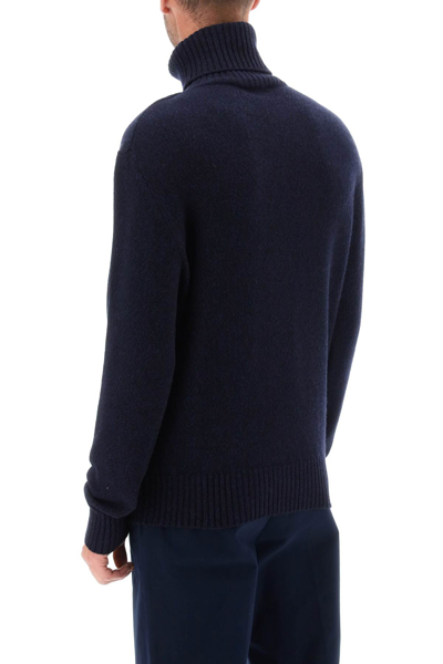 Shop Ami Alexandre Mattiussi Melange-effect Cashmere Turtleneck Sweater In Night Blue (blue)