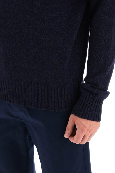 Shop Ami Alexandre Mattiussi Melange-effect Cashmere Turtleneck Sweater In Night Blue (blue)