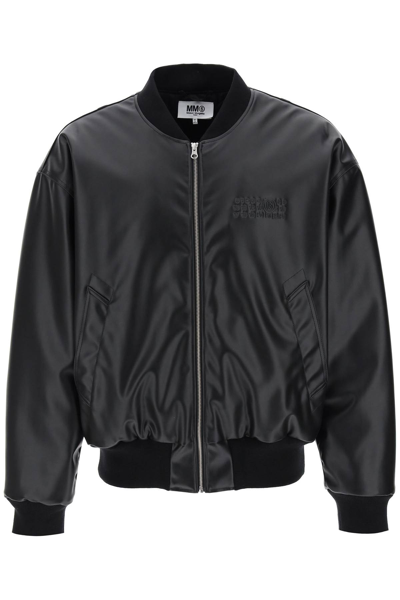 Shop Mm6 Maison Margiela Faux Leather Bomber Jacket In Black (black)