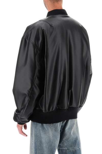 Shop Mm6 Maison Margiela Faux Leather Bomber Jacket In Black (black)