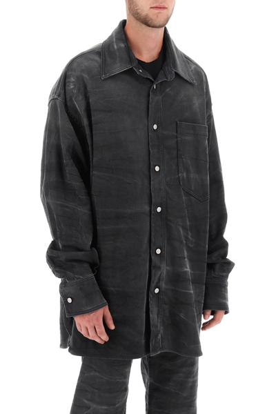 Shop Mm6 Maison Margiela Crinkle-effect Denim Overshirt In Black (grey)