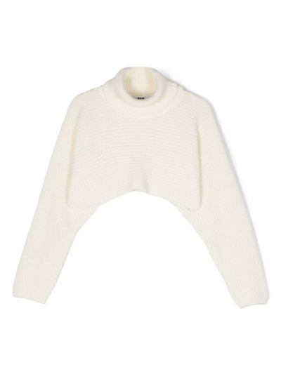 Shop Msgm Short Turtleneck In Ivory Knit In Bianco