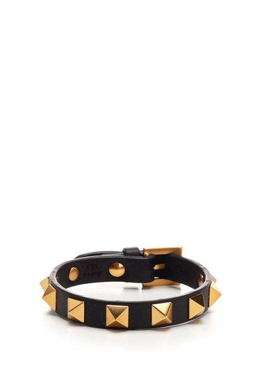 Shop Valentino Black/gold Rockstud Bracelet