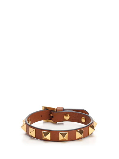 Shop Valentino Rockstud Adjustable Bracelet In Brown