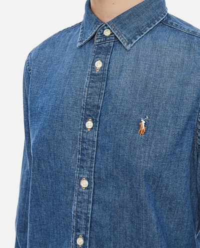 Shop Polo Ralph Lauren Long Sleeve Button Front Shirt In Blue