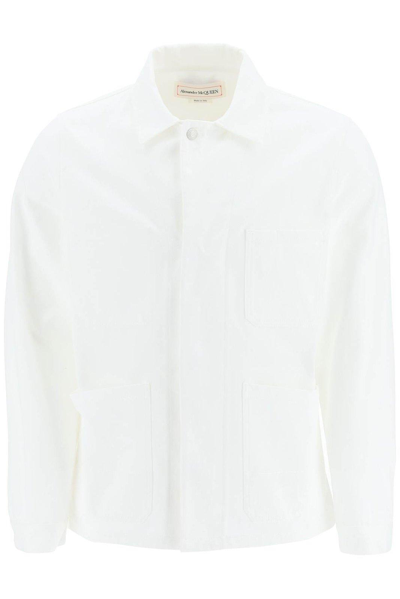 Shop Alexander Mcqueen Logo Detailed Denim Jacket In White