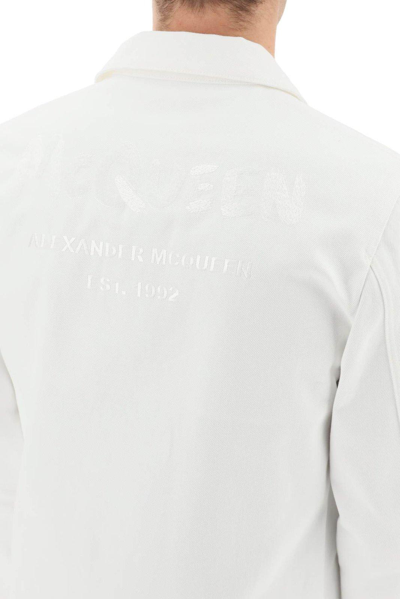 Shop Alexander Mcqueen Logo Detailed Denim Jacket In White