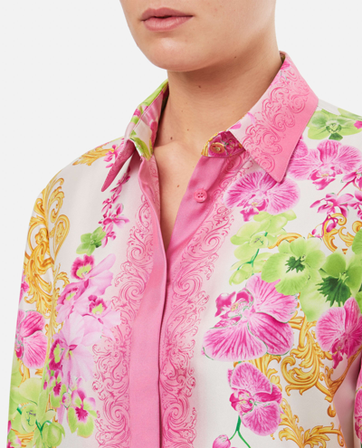 Shop Versace Flower Print Silk Shirt In Pink