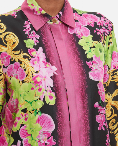 Shop Versace Flower Print Silk Shirt In Multicolour