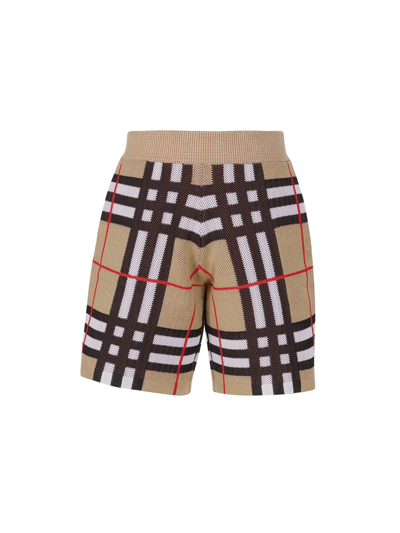 Shop Burberry Check Technical Cotton Shorts In Beige