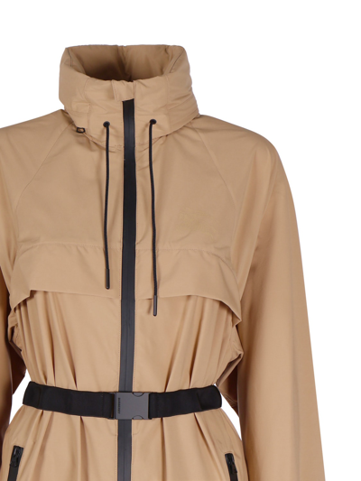 Shop Burberry Parka With Ekd Print And Belt In Beige