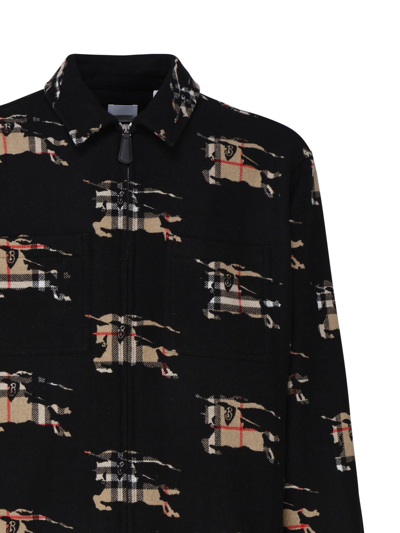 Shop Burberry Wool Blend Shirt With Ekd Check And Zip On The Front In Black