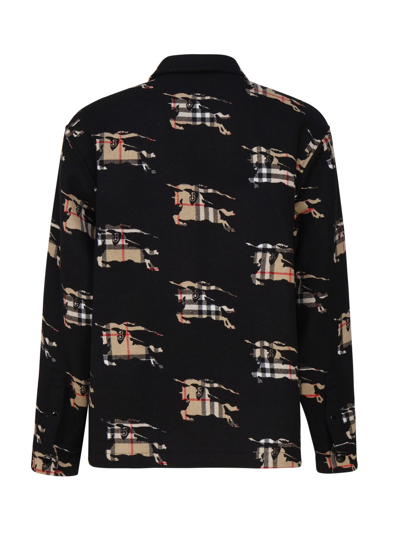 Shop Burberry Wool Blend Shirt With Ekd Check And Zip On The Front In Black