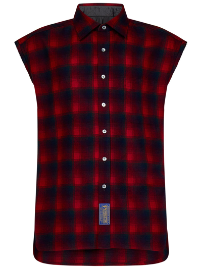 Shop Maison Margiela Red Pendleton Check Wool Sleeveless Shirt In Rosso
