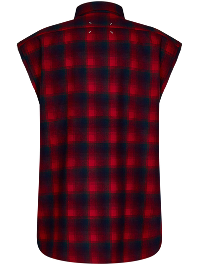 Shop Maison Margiela Red Pendleton Check Wool Sleeveless Shirt In Rosso