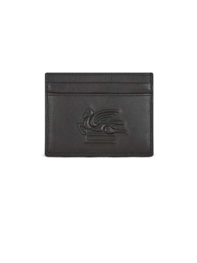 Shop Etro Black Calf Leather Cardholder In Nero