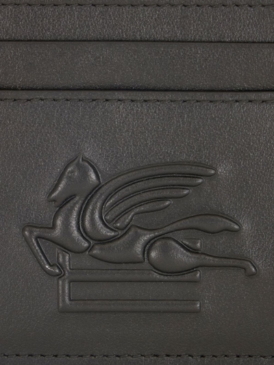 Shop Etro Black Calf Leather Cardholder In Nero