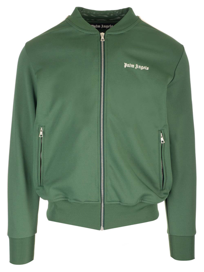 Shop Palm Angels Track Jacket In Green-colored Technical Fabric
