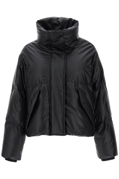 Shop Mm6 Maison Margiela Faux Leather Puffer Jacket With Back Logo Embroidery In Black (black)