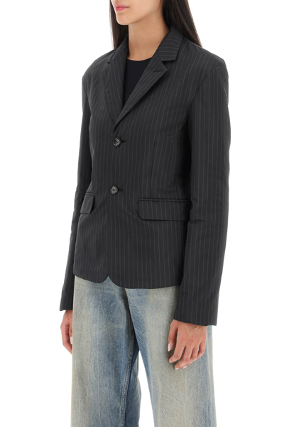 Shop Mm6 Maison Margiela Padded Blazer With Pinstripe Motif In Black Grey (black)
