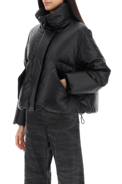 Shop Mm6 Maison Margiela Faux Leather Puffer Jacket With Back Logo Embroidery In Black (black)