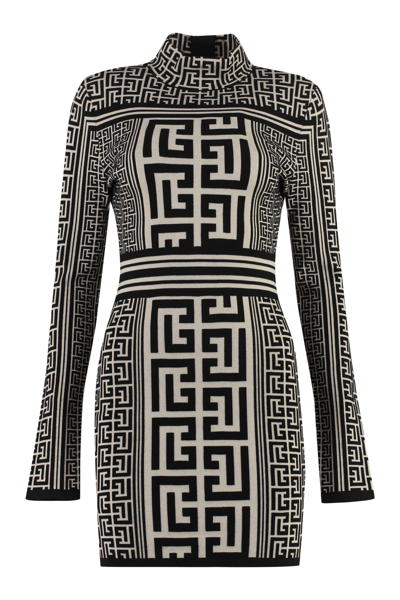 Shop Balmain Jacquard Knit Mini-dress In Ivory