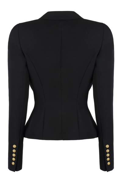 Shop Balmain Double-breasted Virgin Wool Jacket In Black