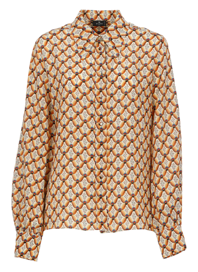 Shop Etro Silk Shirt With Floralia Pattern In Orange