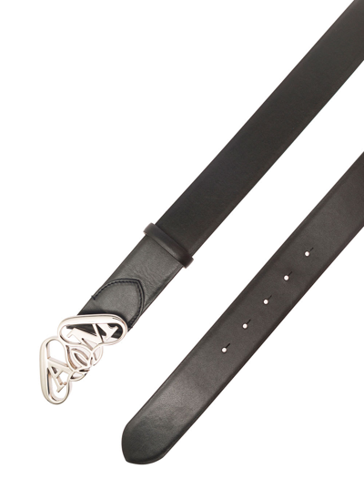 Shop Alexander Mcqueen Black Belt With Logo Belt In Smooth Leather Man