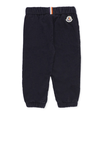 Shop Moncler Ribbed Trousers In Blue