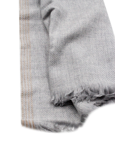 Shop Brunello Cucinelli Lightweight Scarf Made Of Wool And Cashmere With A Light Weave In Diagonaòle And Side Selvedge With  In Grey